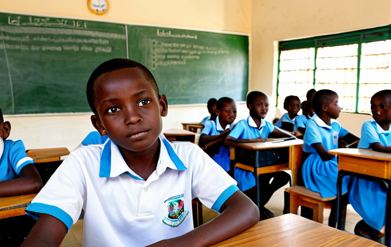 A diverse group of young Comorian students, boys and girls, aged approximately 10-14, engaged in learning within a bright, modern classroom. They are seated at simple wooden desks, looking attentively towards a whiteboard or an interactive screen, with a teacher (back partially visible) facilitating. The students are fully clothed in modest, school-appropriate attire. The room is clean and well-organized, with natural light streaming in, emphasizing an atmosphere of focused curiosity and hope for the future. Emphasize perfect anatomy, correct proportions, natural poses, well-formed hands, and proper finger count. This is a scene of human capital development, safe for work, appropriate content, and family-friendly, rendered in a professional photography style with high quality and sharp focus.
