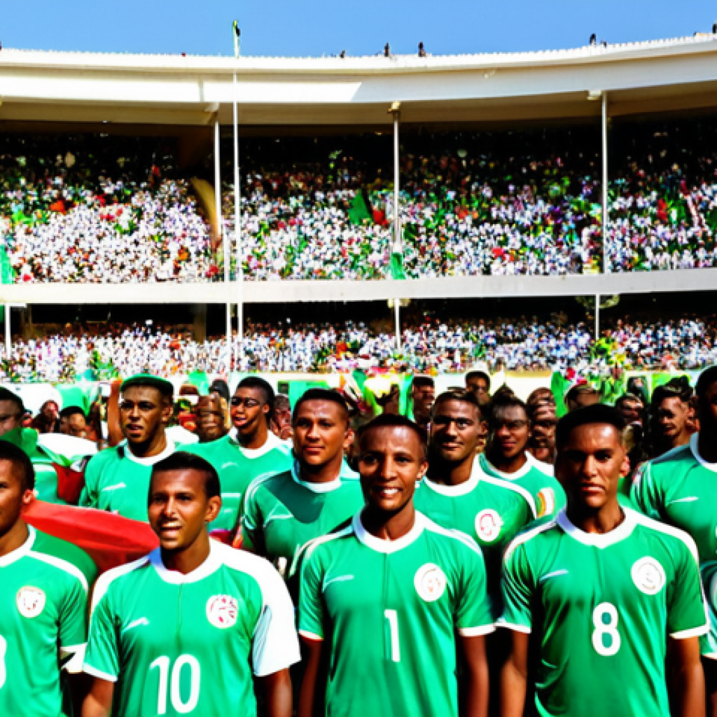 코모로 아프리카 축구 연맹 참여 - Comoros National Team Pride**
"A packed stadium in Moroni, Comoros, during a national team football...
