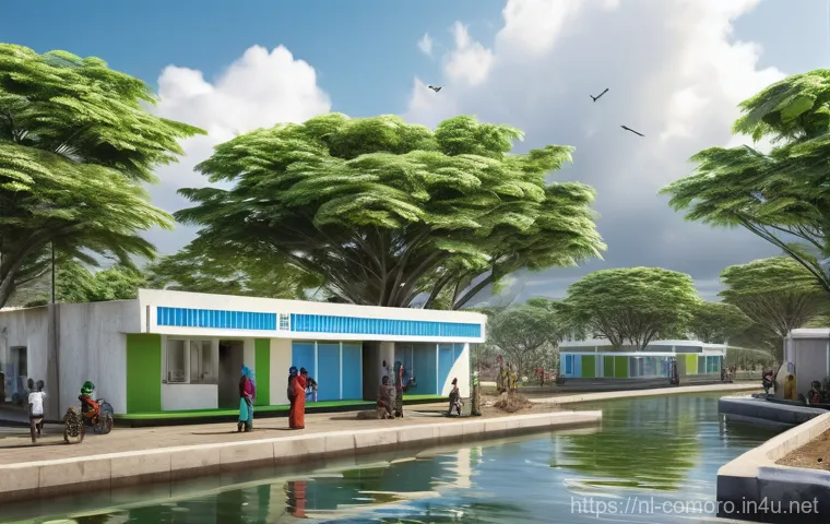 코모로 도시 재개발 프로젝트 - **Prompt 2: Sustainable Comorian Coastal Community Embracing Nature**
    "An aerial view of a seren...